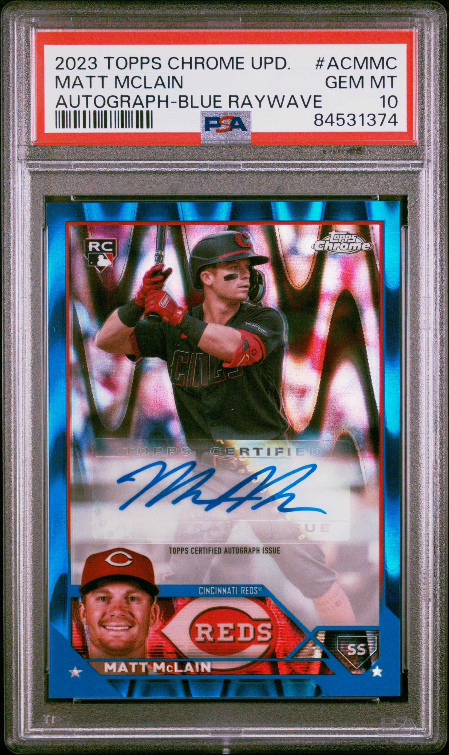 2023 Topps Chrome Update Autograph Blue Raywave Matt Mclain #ACMMC PSA 10