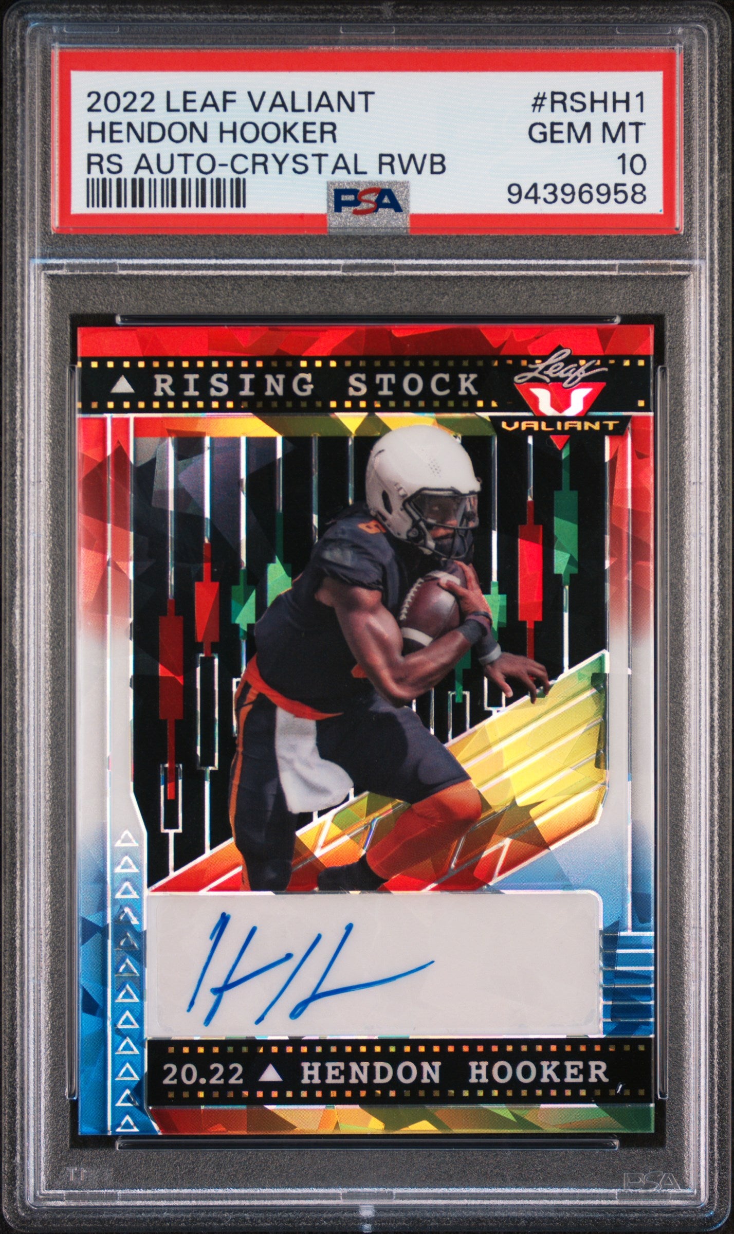 2022 Leaf Valiant Rising Stock Auto Rs Auto-Crystal Rwb Hendon Hooker 1/5 PSA 10