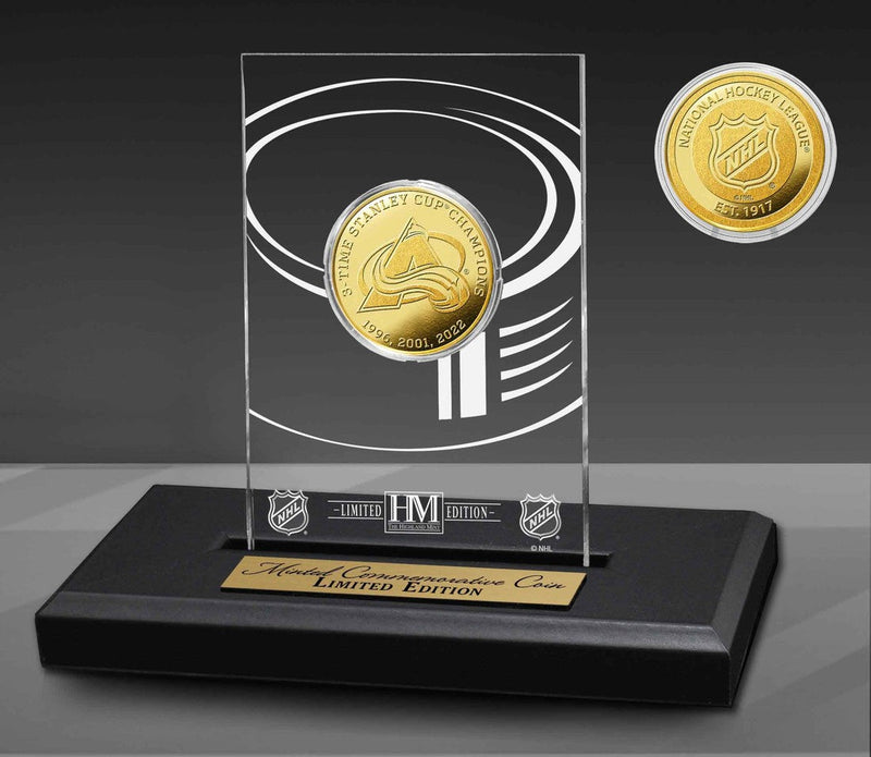 Highland Mint Colorado Avalanche 3x Stanley Cup Champions Acrylic Gold Coin - Limited Edition /5,000