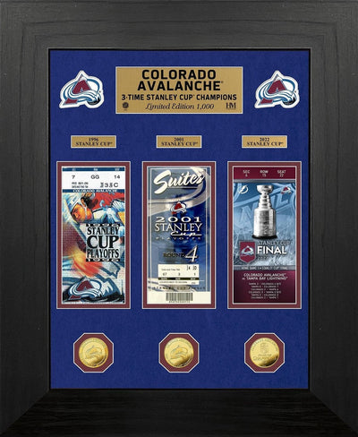 Highland Mint Colorado Avalanche 3x Stanley Cup Champions Deluxe Gold Coin & Ticket Collection - Limited Edition /1,000