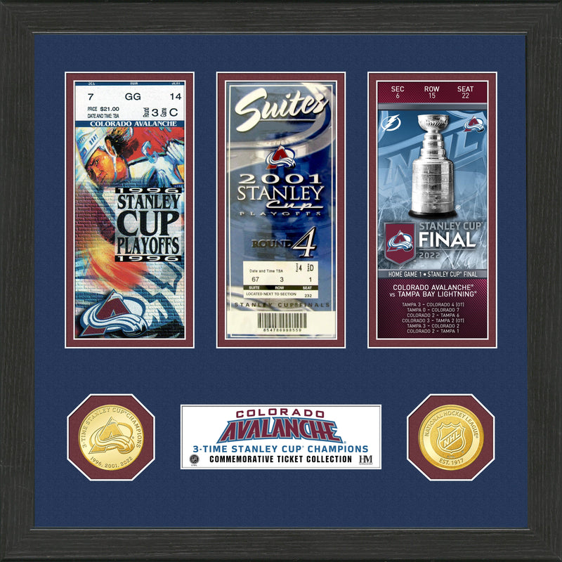 Highland Mint Colorado Avalanche 3x Stanley Cup Champions Ticket Collection - Bronze Coin Frame