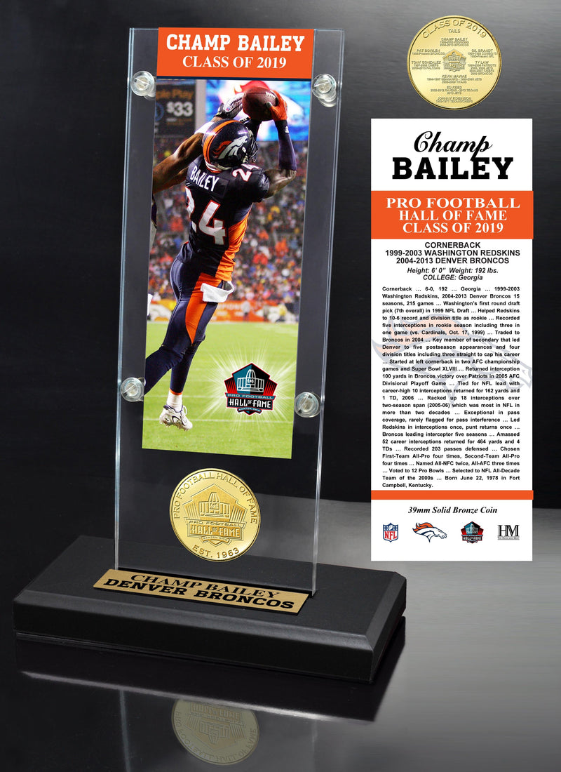 Highland Mint Champ Bailey Hall of Fame 2019 Bronze Coin Acrylic Desk Display