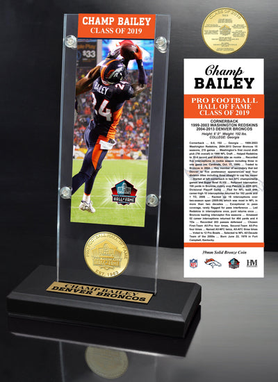 Highland Mint Champ Bailey Hall of Fame 2019 Bronze Coin Acrylic Desk Display