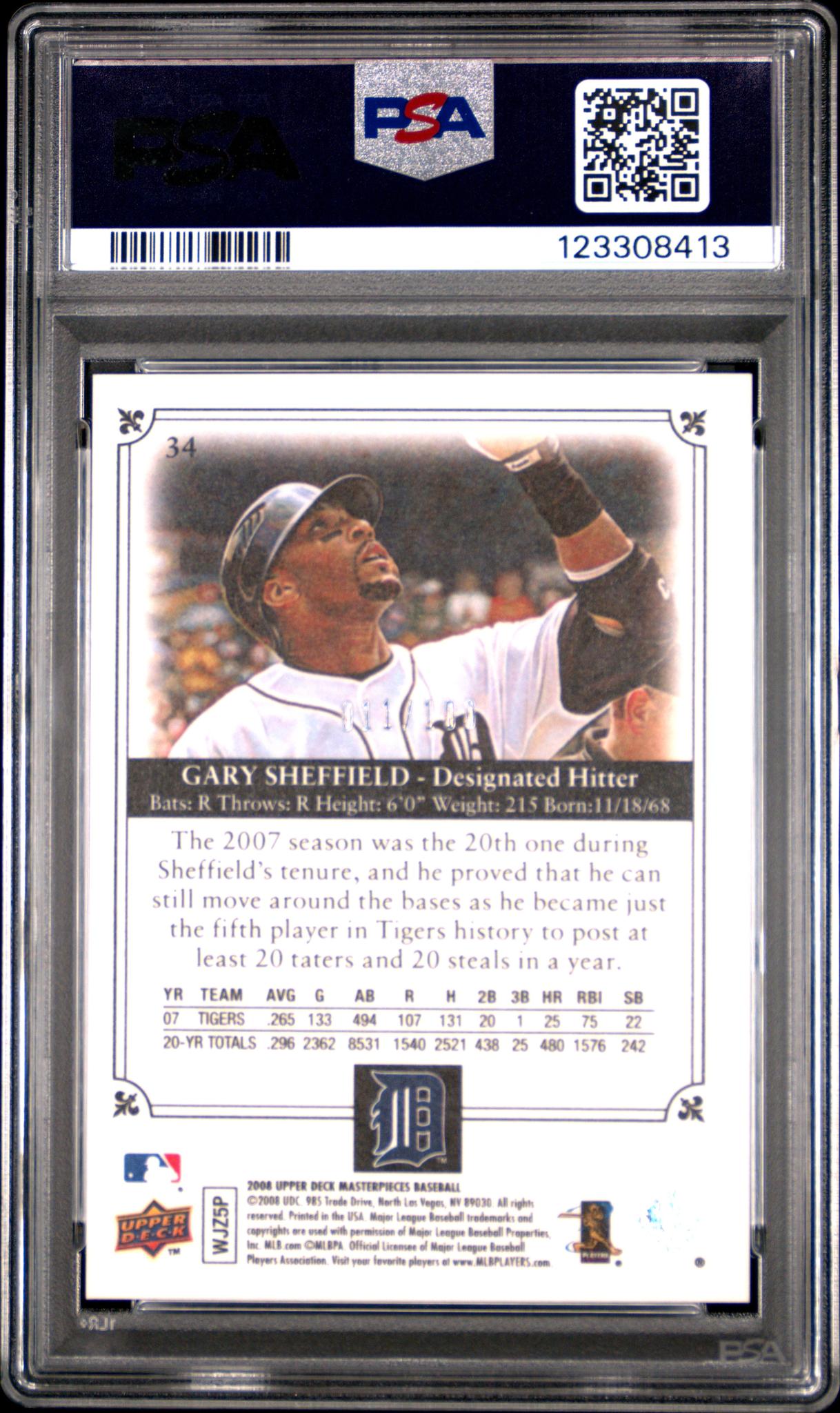 2008 Upper Deck Masterpieces Framed Brown Gary Sheffield #34 PSA 10