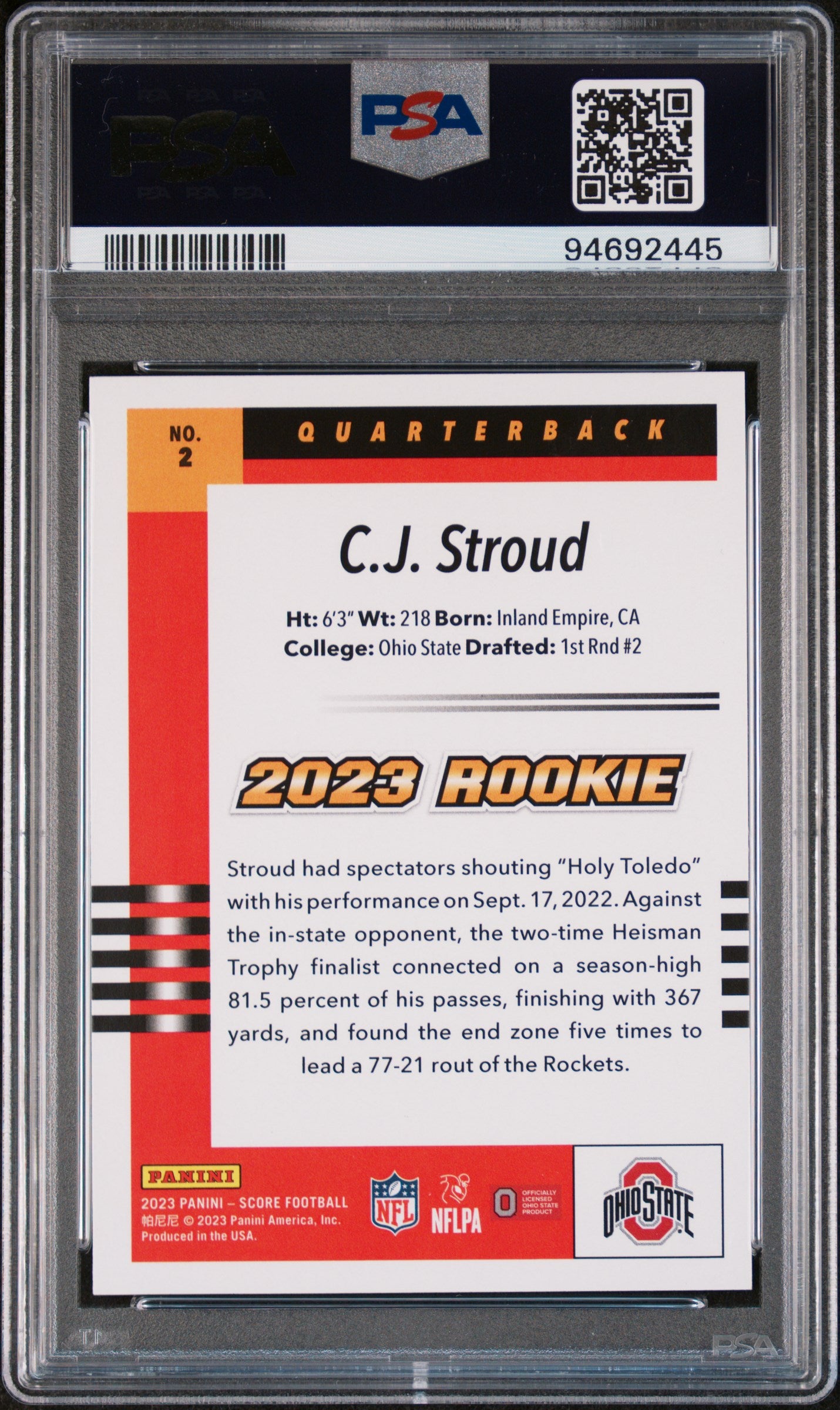 2023 Score '03 Throwback Rookie CJ Stroud #2 PSA 10