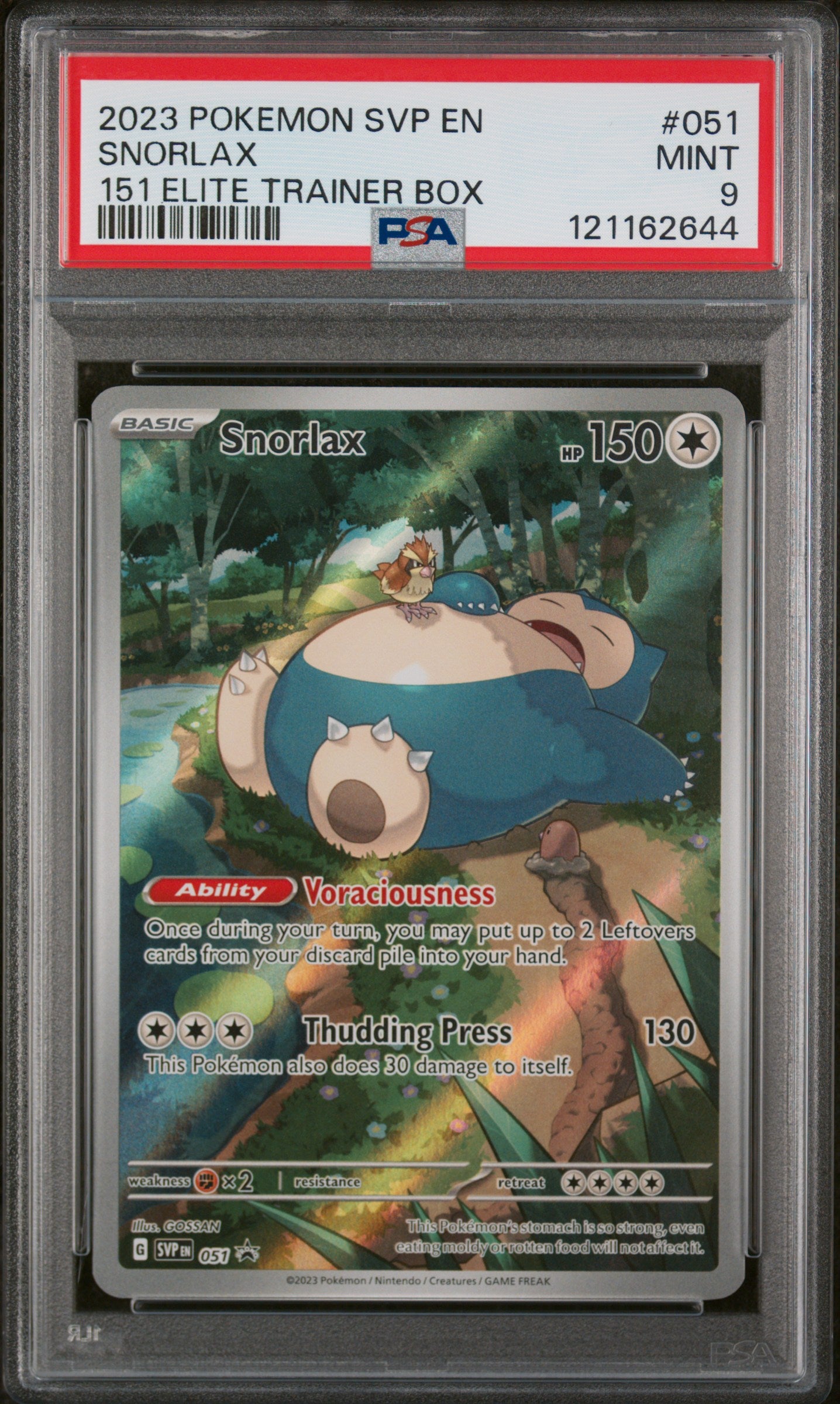 2023 Pokemon Black Star Promo 151 Elite Trainer Box Snorlax #051 PSA 9