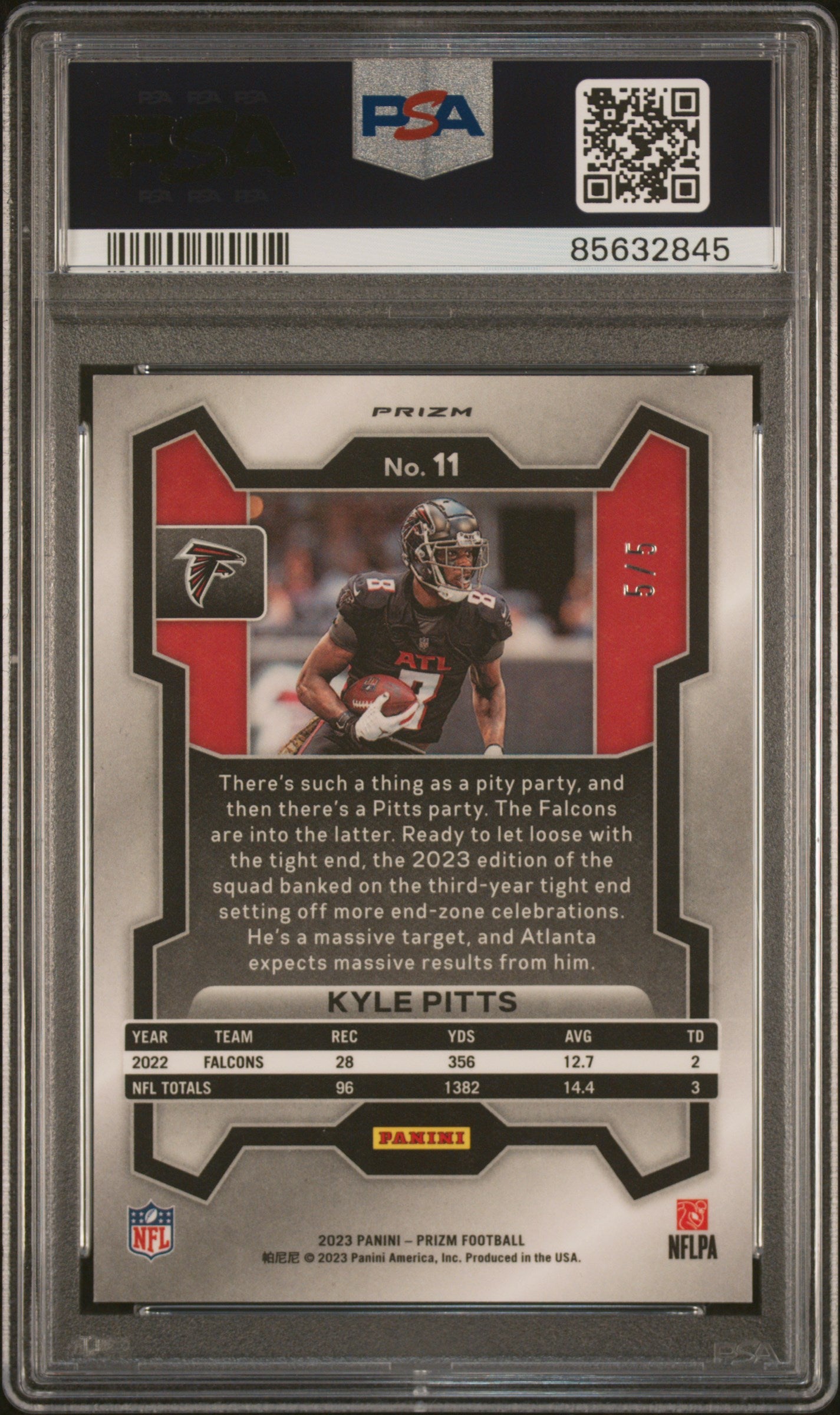 2023 Panini Prizm Green Shimmer Kyle Pitts #11 /5 5/5 PSA 10