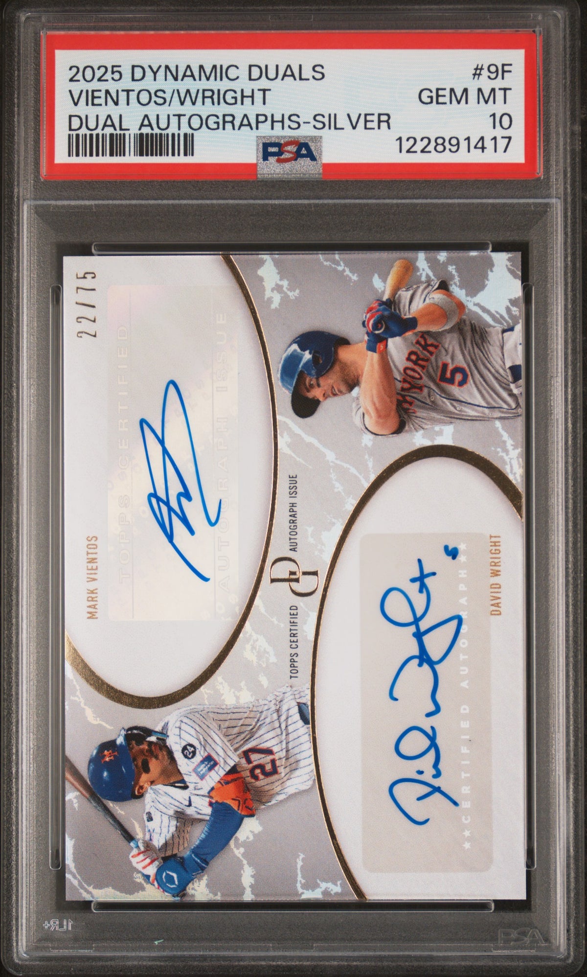 2025 Topps Dynamic Duals Dual Autographs Silver David Wright/Mark Vientos #9F /75 PSA 10