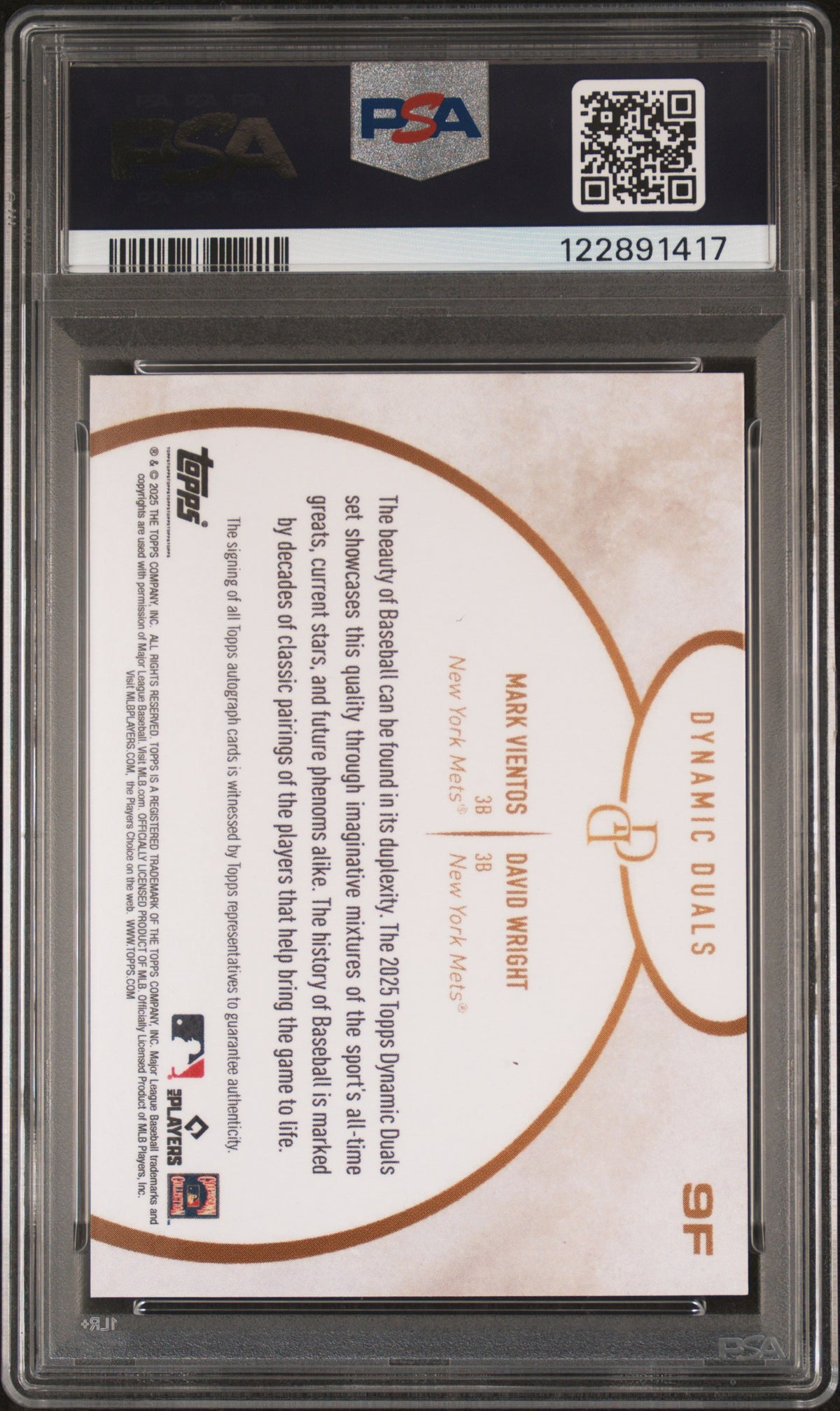 2025 Topps Dynamic Duals Dual Autographs Silver David Wright/Mark Vientos #9F /75 PSA 10