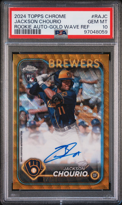 2024 Topps Chrome Jackson Chourio #RAJC Rookie Auto-Gold Wave Refractor /50 PSA 10
