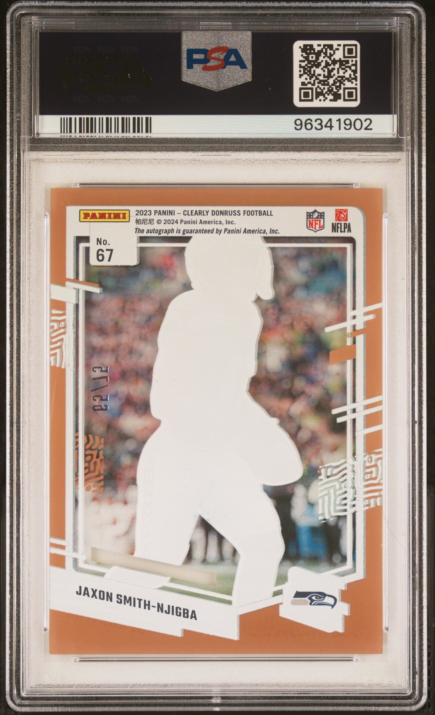 2023 Panini Clearly Donruss Autograph-Orange Jaxon Smith-Njigba #67 /15 PSA 10