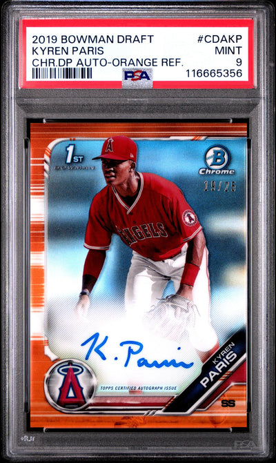 2019 Bowman Chrome Draft Kyren Paris #CDA-KP Orange Refractor Auto /25 PSA 9