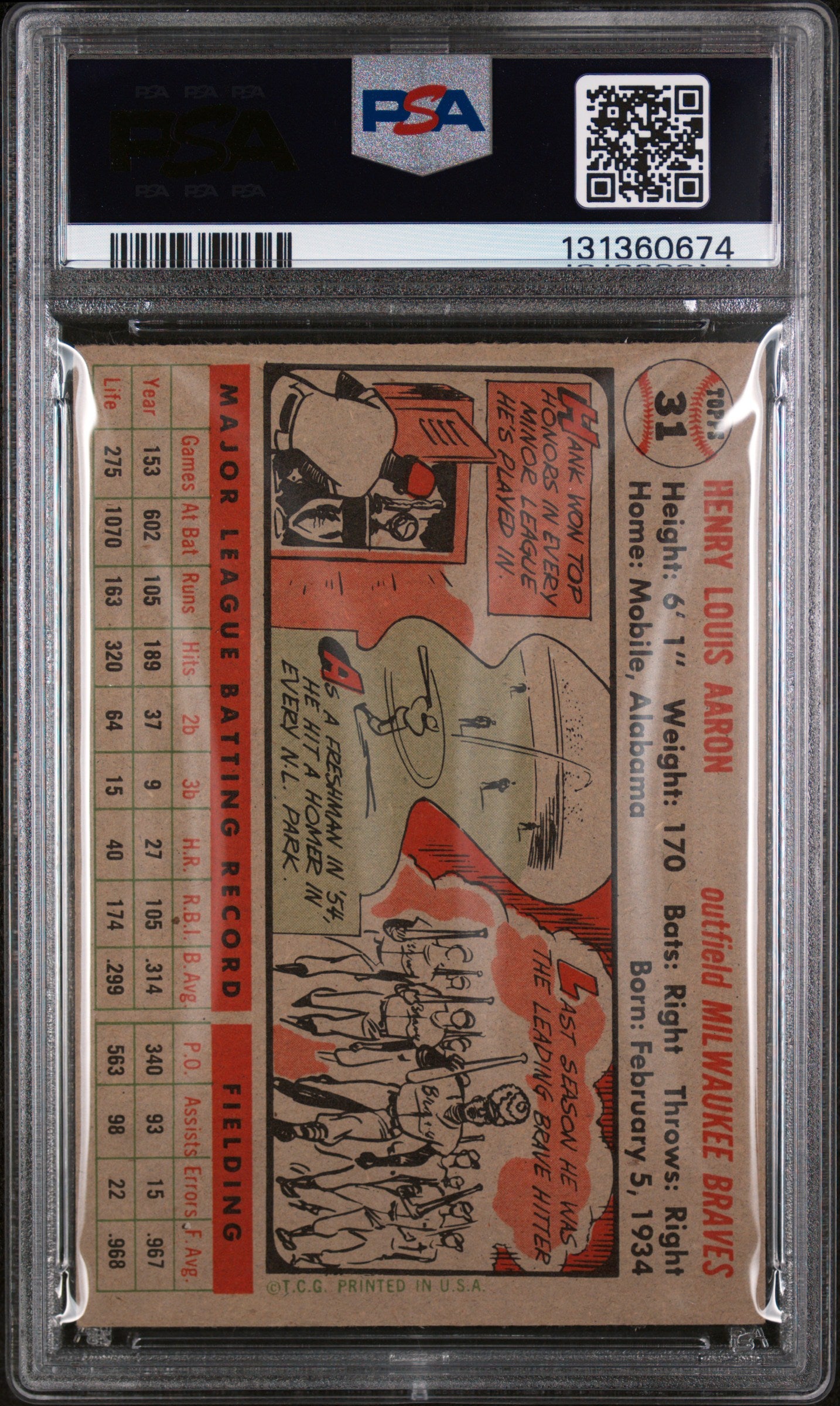 1956 Topps Gray Back Hank Aaron #31A PSA 5