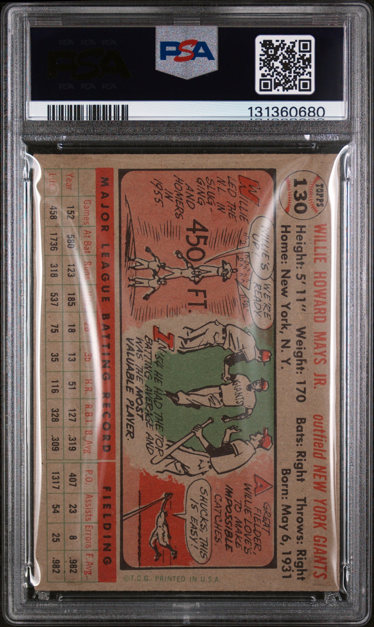 1956 Topps Gray Back Willie Mays #130 PSA 5