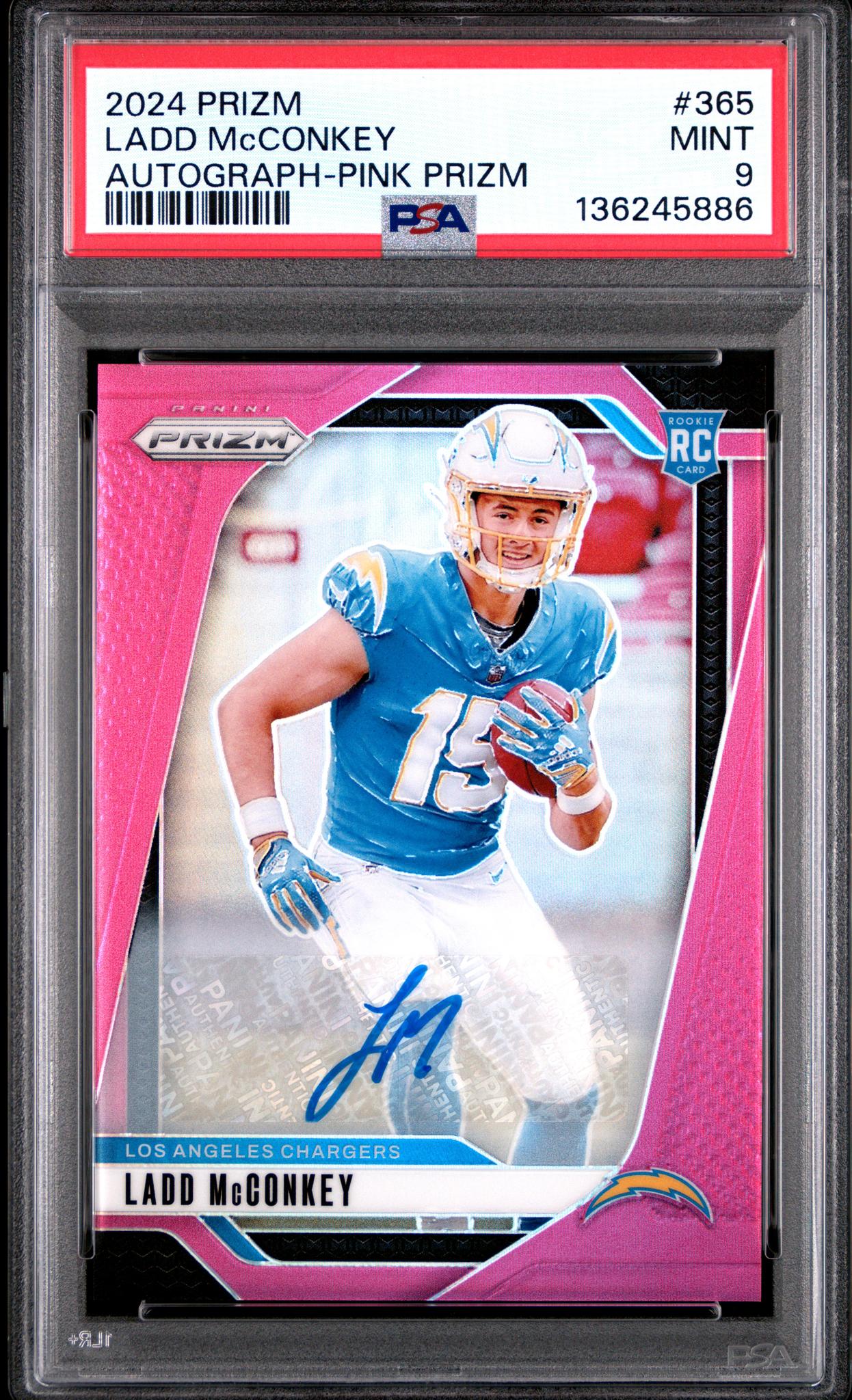 2024 Panini Prizm Rookie Autographs Pink Prizm Ladd Mcconkey #365 PSA 9