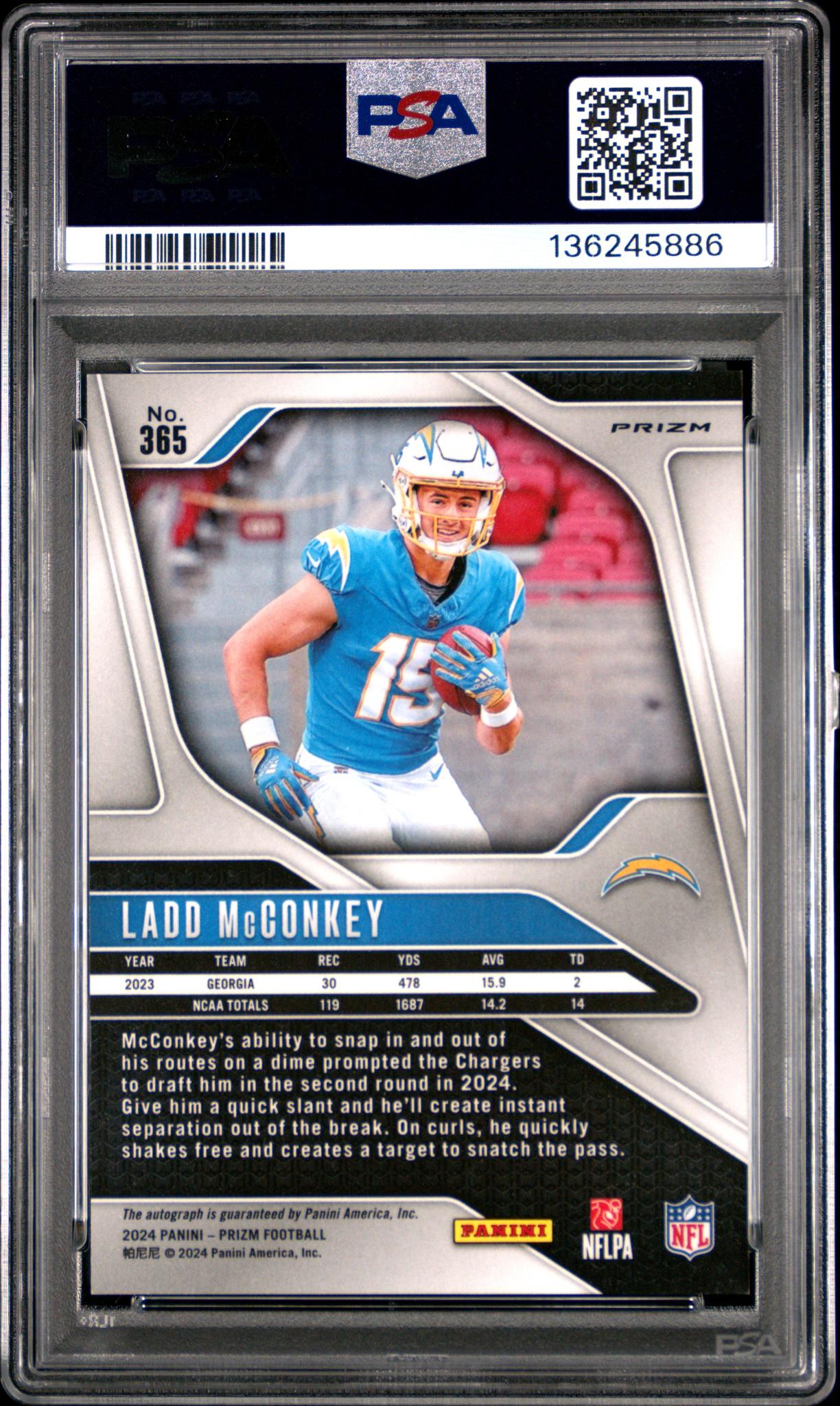 2024 Panini Prizm Rookie Autographs Pink Prizm Ladd Mcconkey #365 PSA 9
