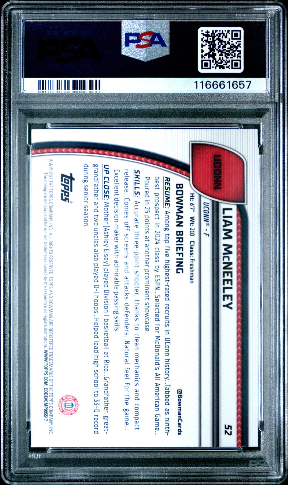2024 Bowman Chrome University Black Wave Liam Mcneeley #52 PSA 10