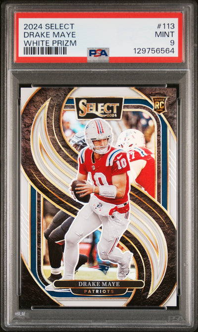 2024 Select Drake Maye #113 Premier Level White Prizm /35 PSA 9