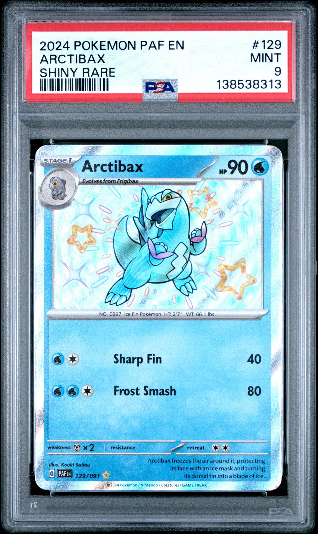 2024 Pokemon Paldean Fates Shiny Rare Arctibax #129 PSA 9