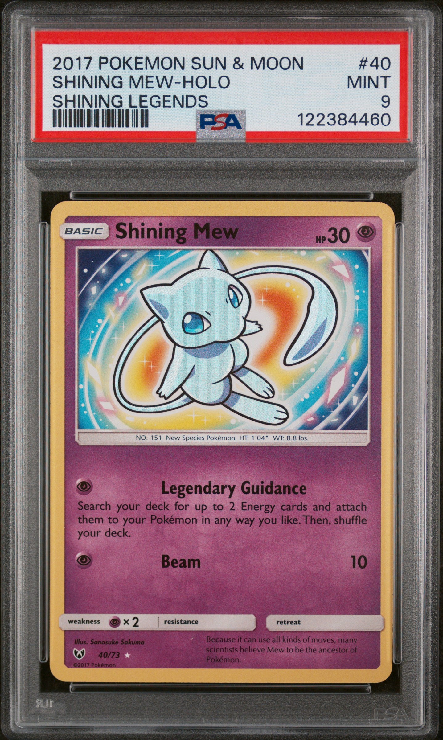 2017 Pokemon Sun and Moon Shining Legends Holo Shining Mew #40 PSA 9