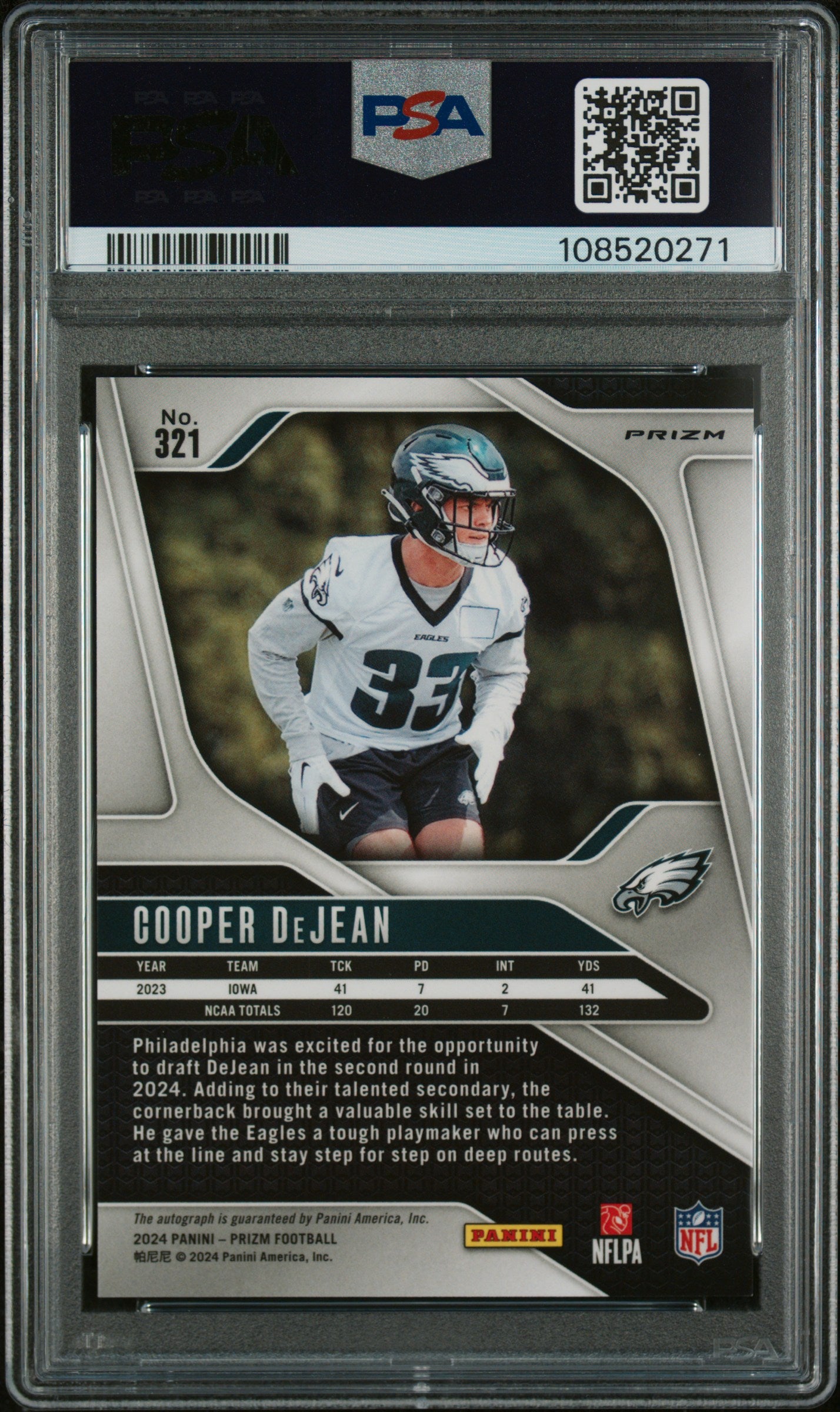 2024 Panini Prizm Rookie Autograph Silver Prizm Cooper Dejean #321 PSA 10