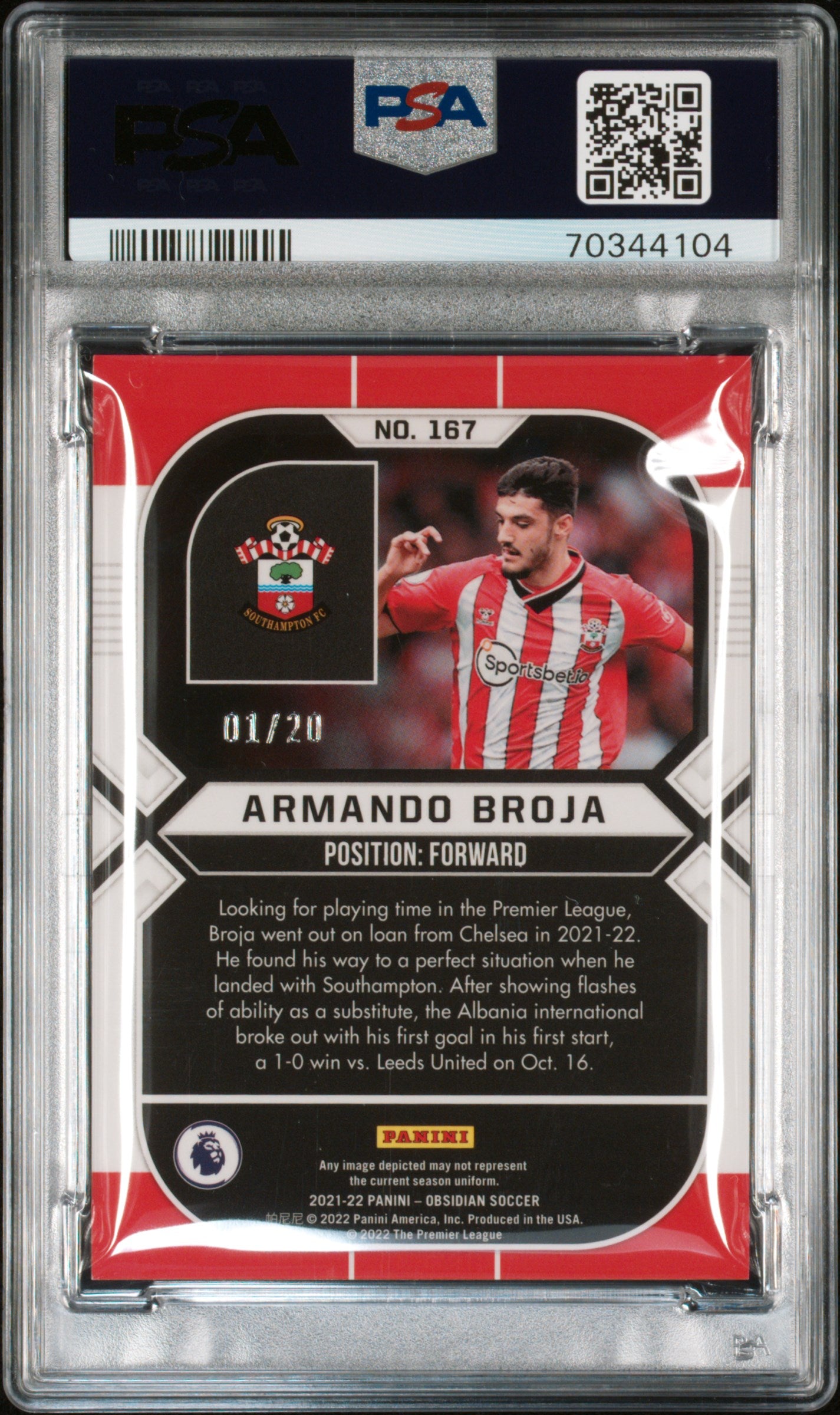 2021 Panini Obsidian Electric Etch Blue Armando Broja #167 /20 PSA 9