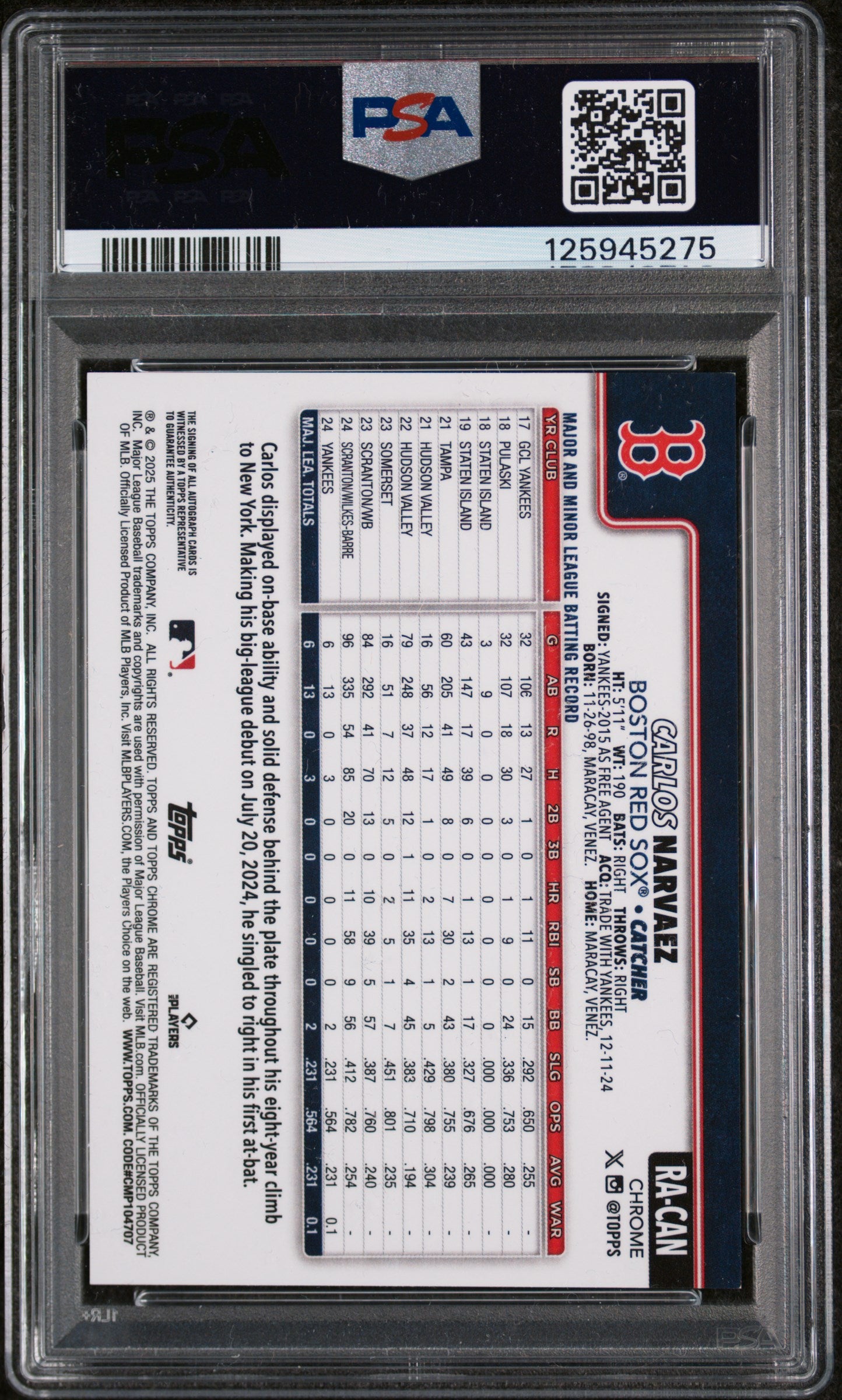 2025 Topps Chrome Carlos Narvaez #RA-CAN PSA 8