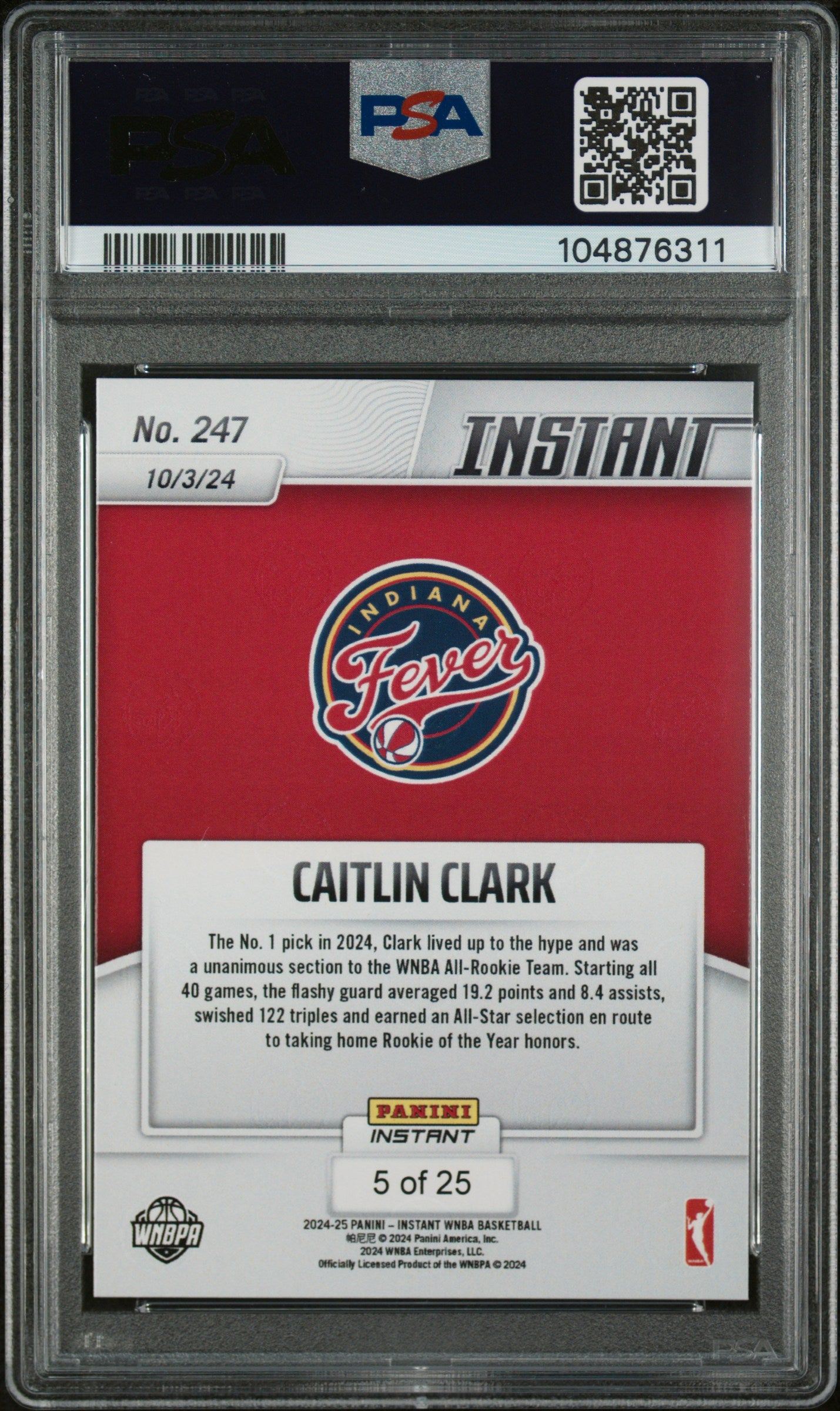 2024 Panini Instant WNBA Jungle Caitlin Clark #247 /25 PSA 10
