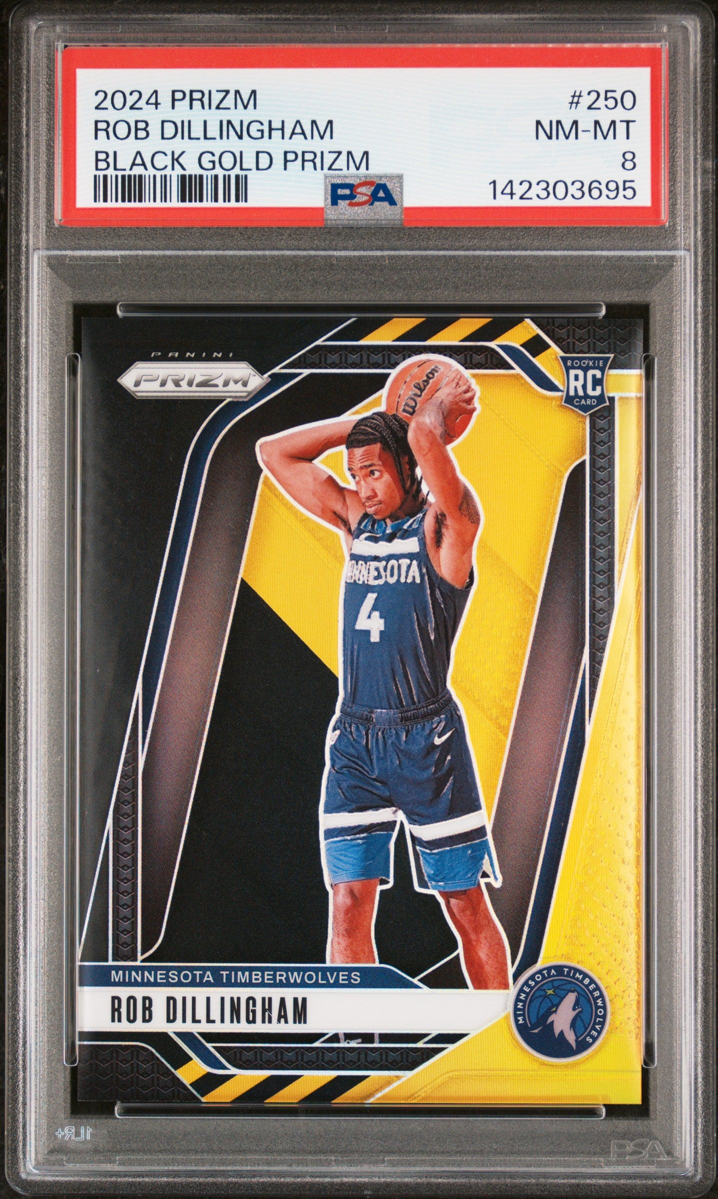 2024 Panini Prizm Prizms Black Gold Rob Dillingham #250 /5 PSA 8
