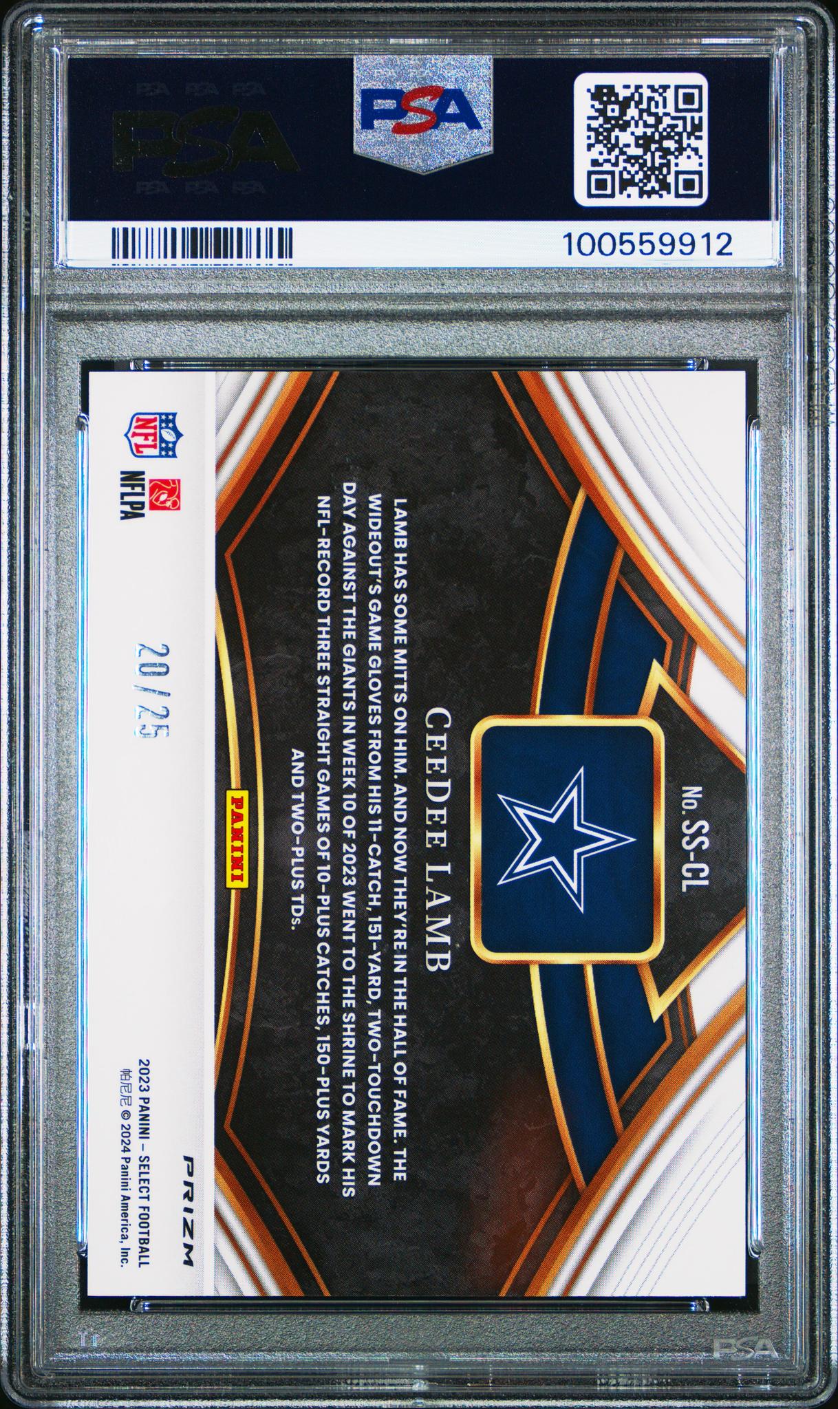 2023 Panini Select Snapshots Prizm Tie Dye Ceedee Lamb #SSCL /25 PSA 10