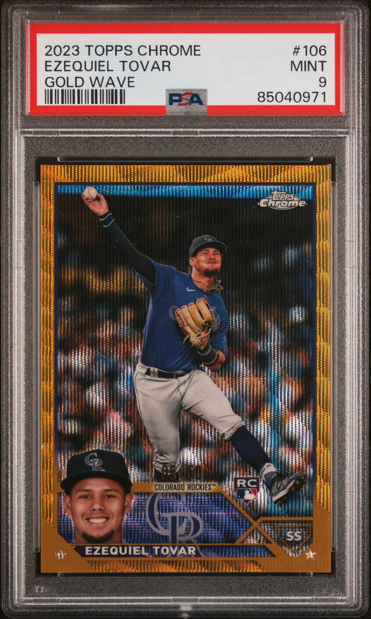 2023 Topps Chrome Gold Wave Ezequiel Tovar #106 /50 PSA 9