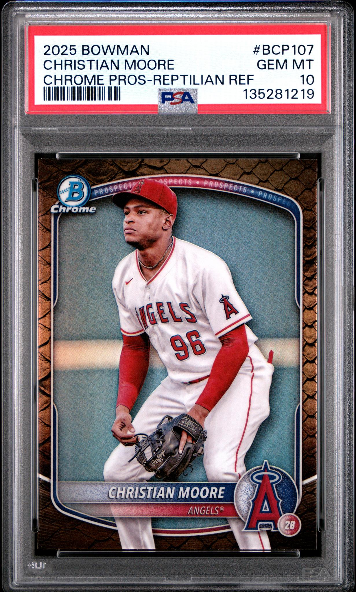 2025 Bowman Bowman Reptilian Refractor Christian Moore #BCP-107 PSA 10