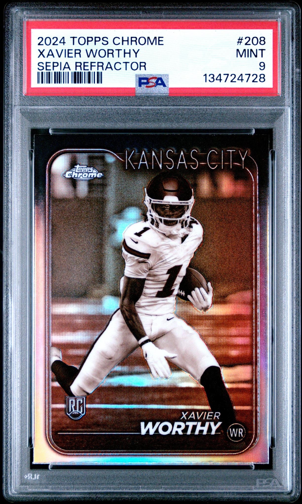 2024 Topps Chrome Sepia Refractor Xavier Worthy #208 PSA 9