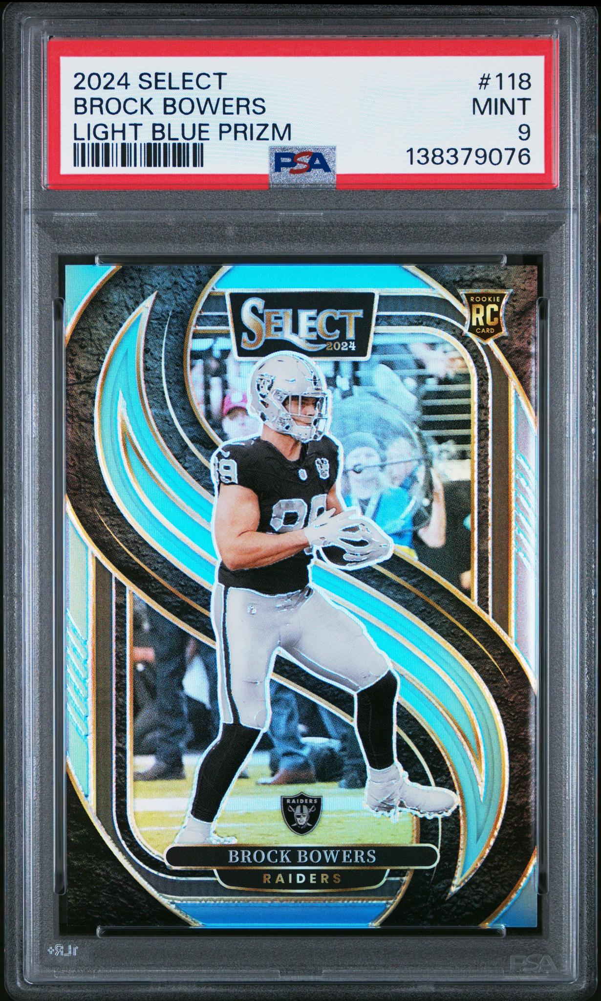 2024 Panini Select Light Blue Brock Bowers #118 /99 PSA 9