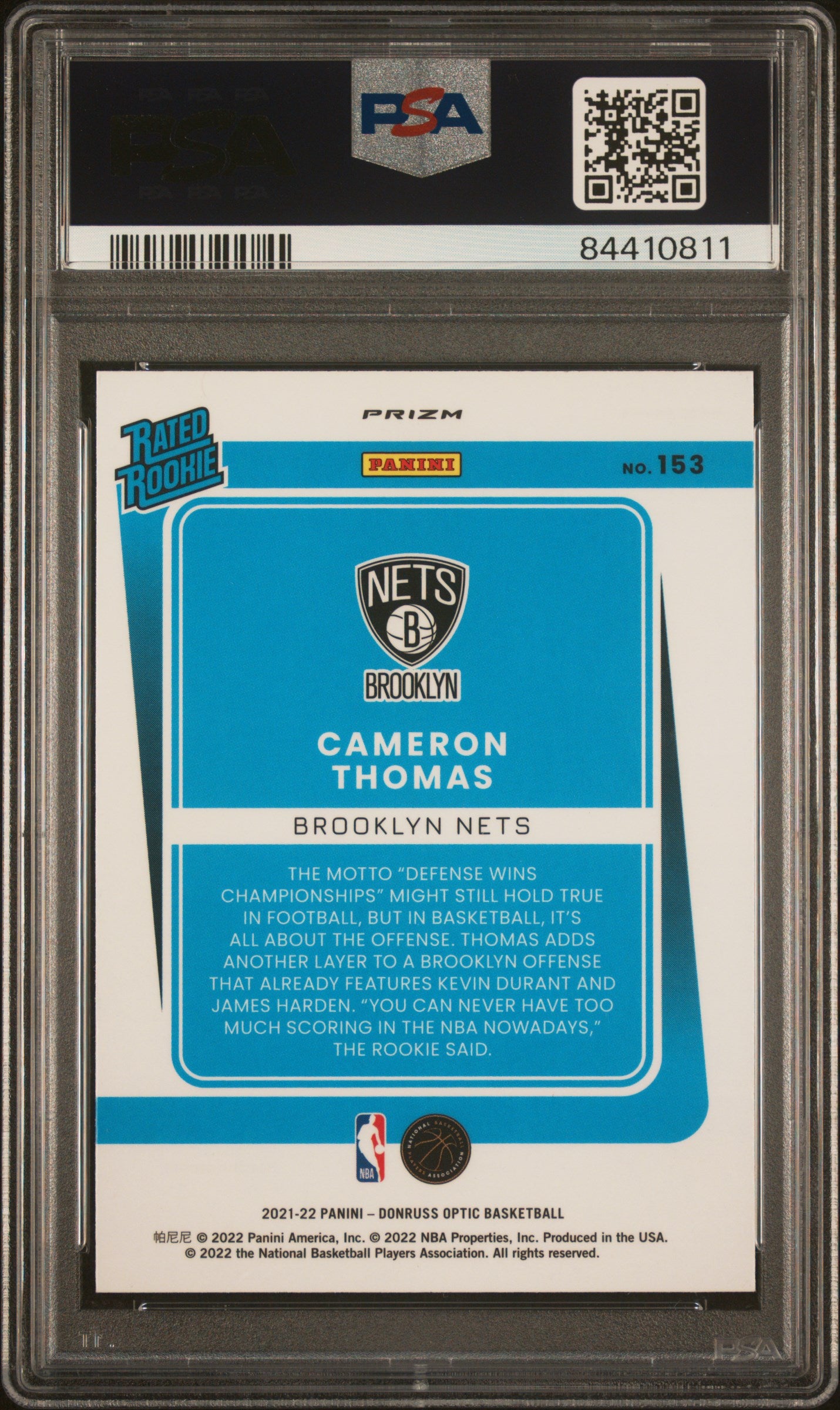 2021 Donruss Optic Holo Cameron Thomas #153 PSA 10