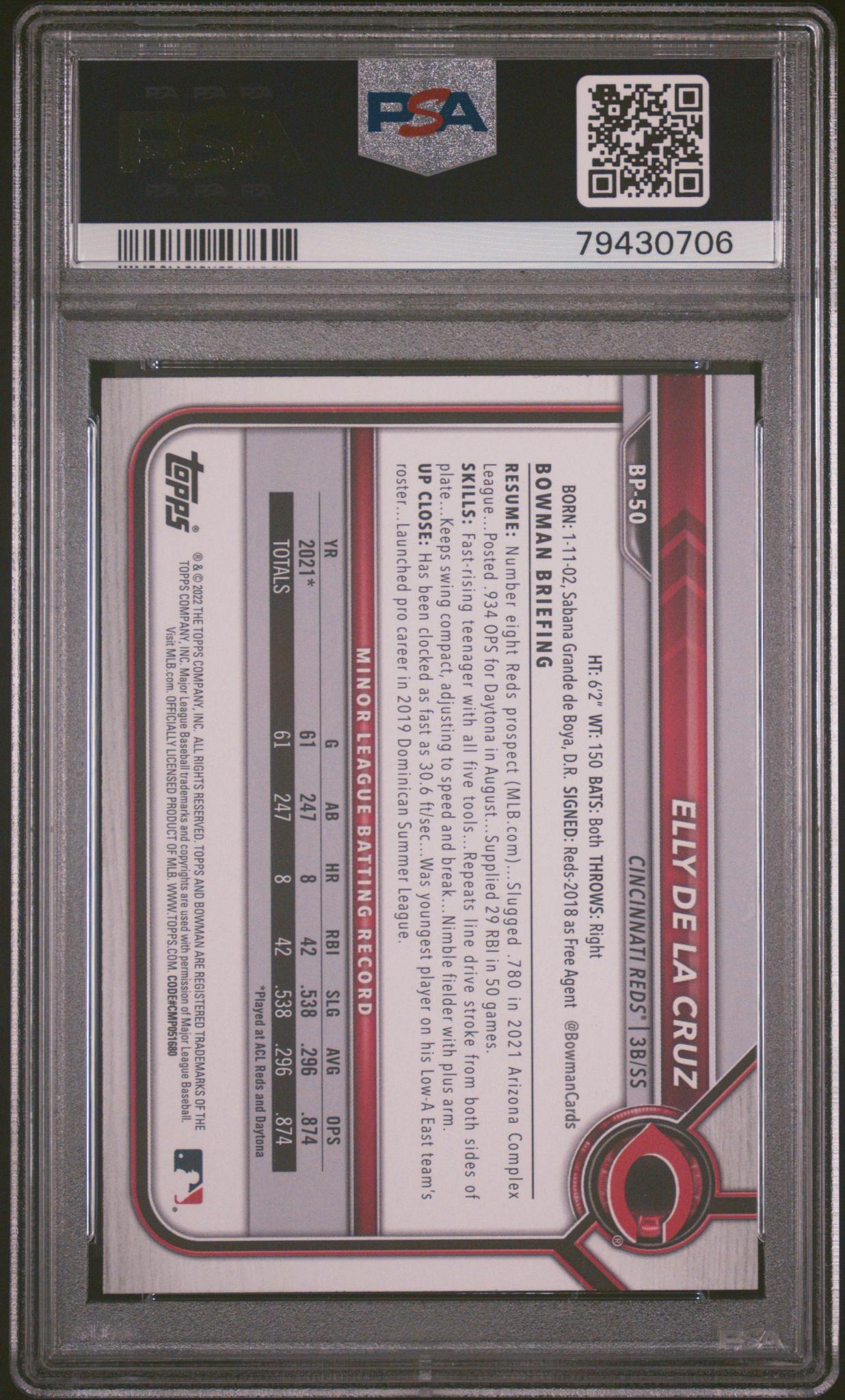 2022 Bowman Paper Prospect Elly De La Cruz #BP50 PSA 10