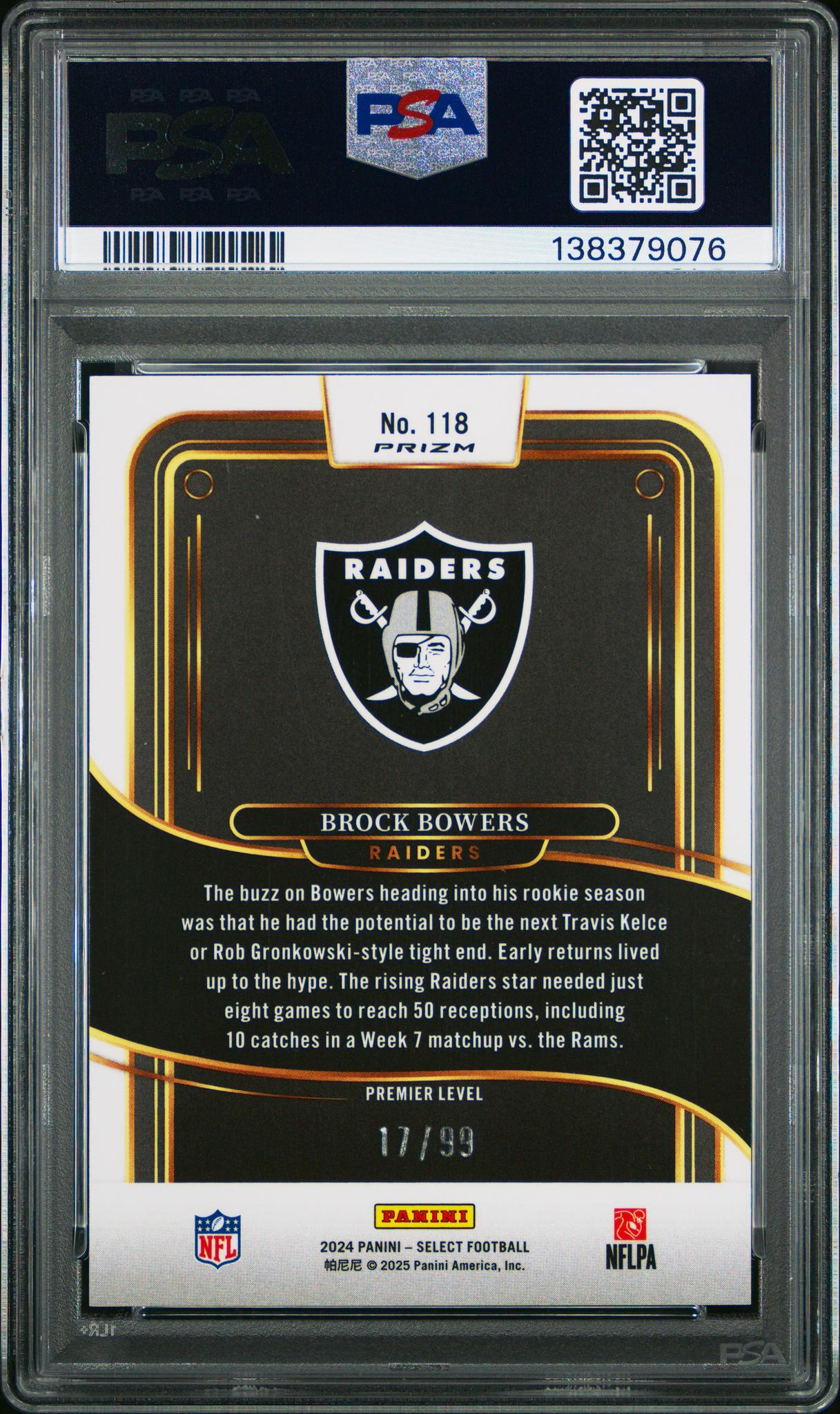 2024 Panini Select Light Blue Brock Bowers #118 /99 PSA 9