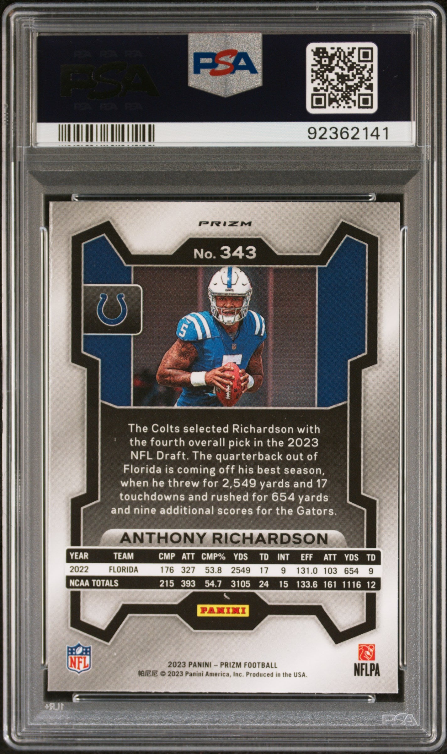 2023 Panini Prizm Disco Prizm Anthony Richardson #343 PSA 10