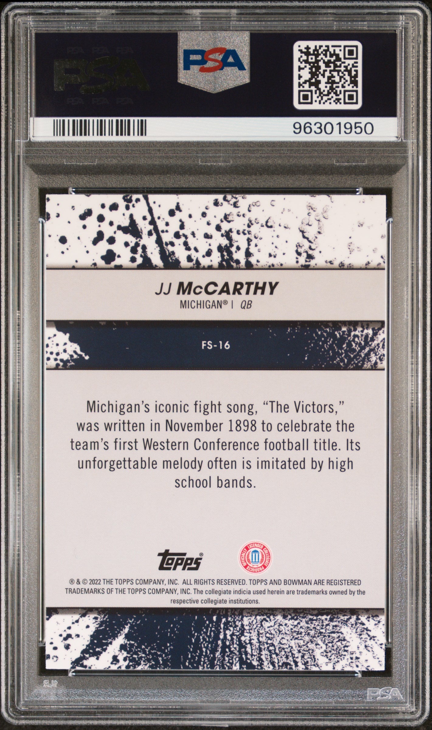 2022 Bowman's Best University Fight Song JJ Mccarthy #FS16 PSA 10