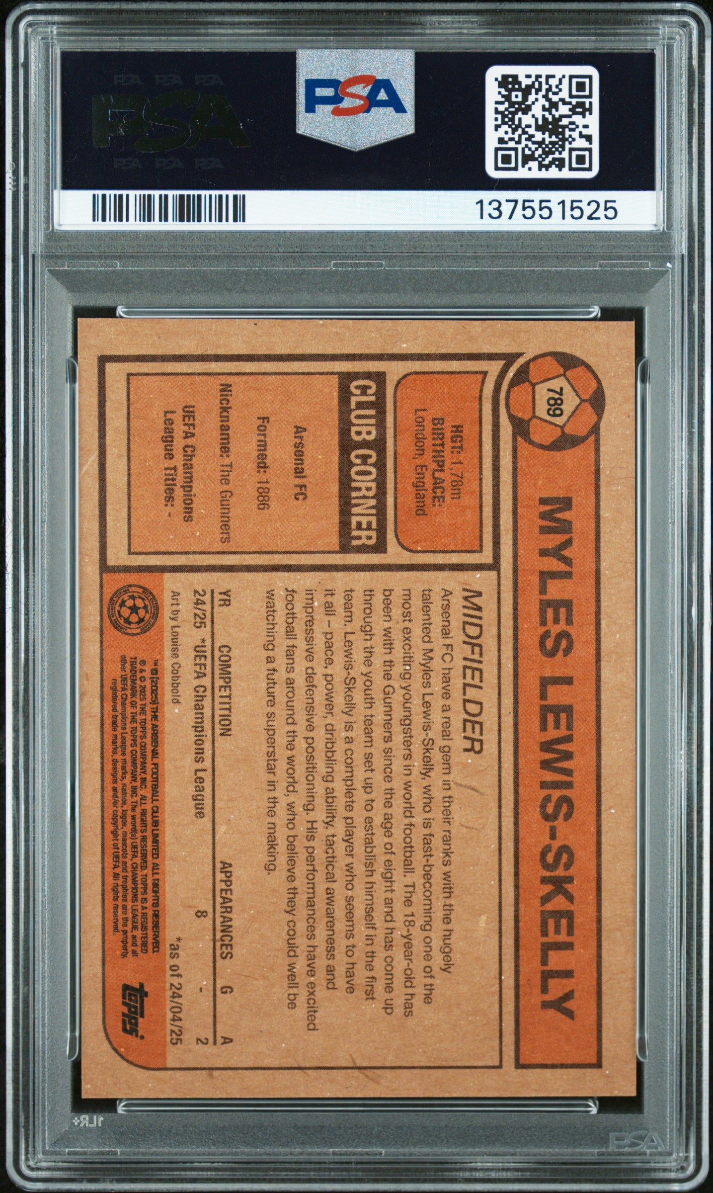 2025 Topps Living UEFA Champions League Myles Lewis Skelly #789 PSA 9