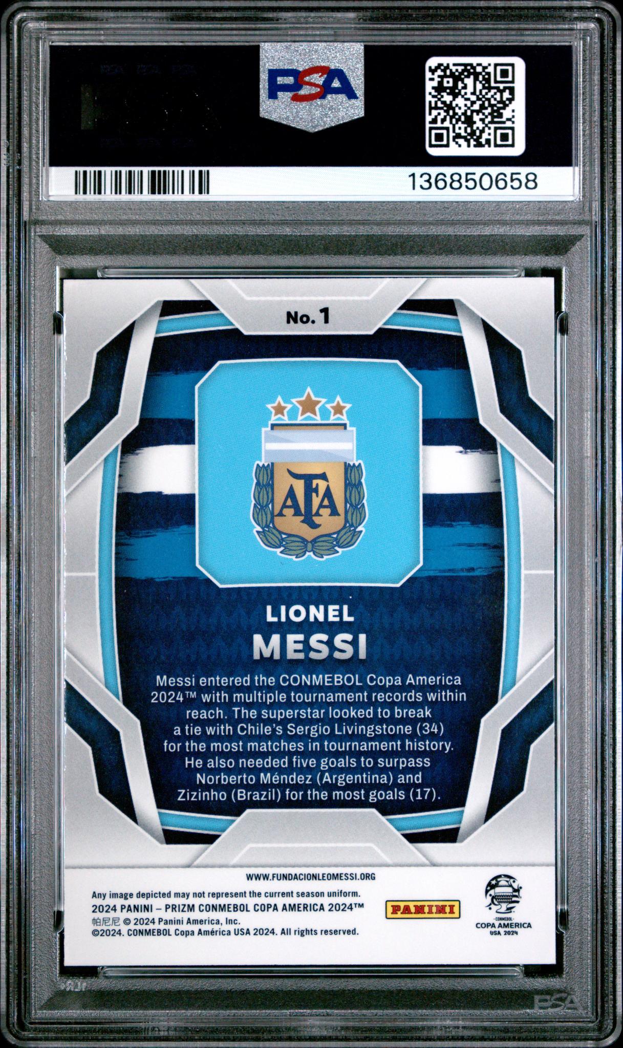 2024 Panini Prizm Conmebol Copa America Lionel Messi #1 PSA 9