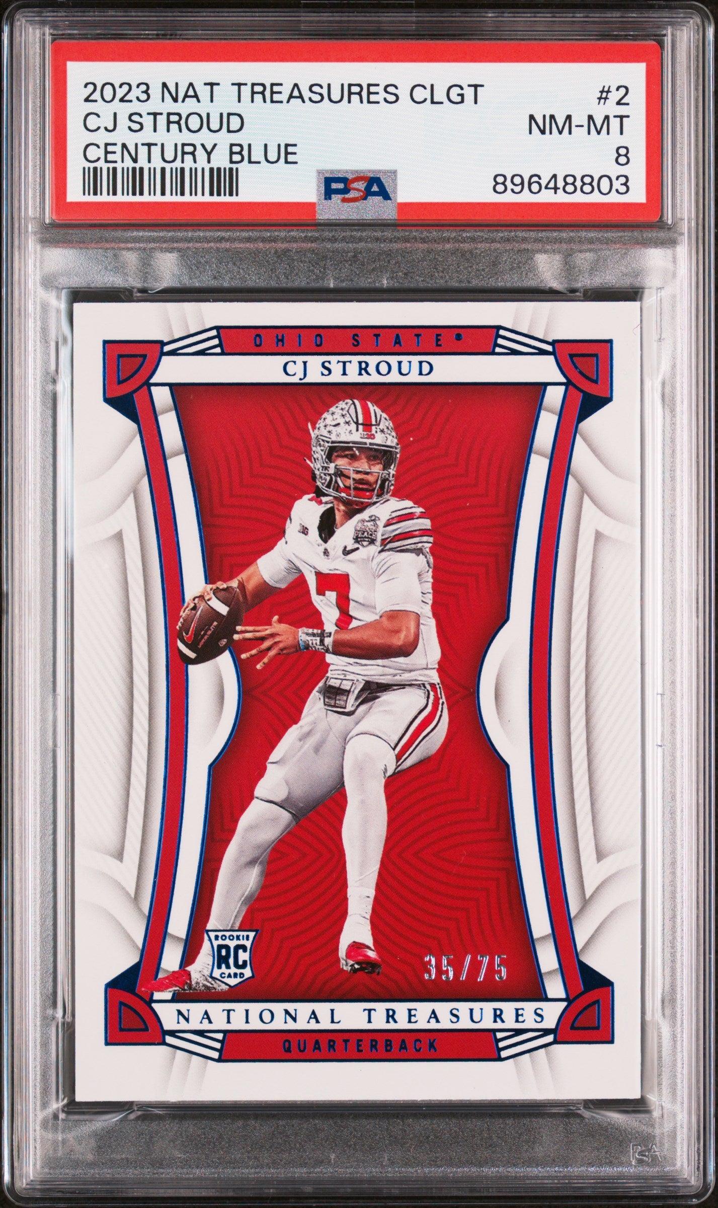 2023 Panini National Treasures Collegiate Century Blue CJ Stroud #2 /75 PSA 8