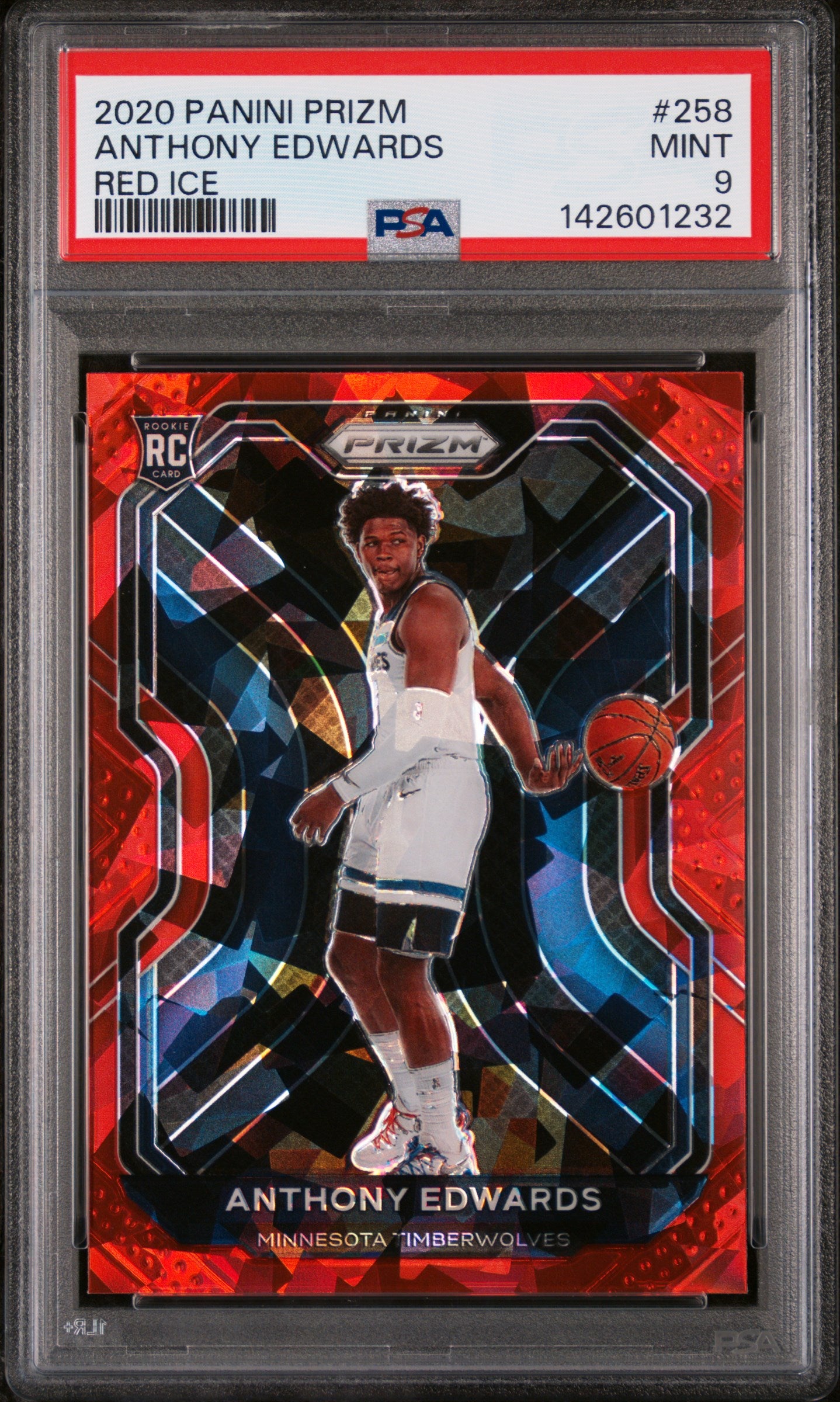 2020 Panini Prizm Red Ice Anthony Edwards #258 PSA 9