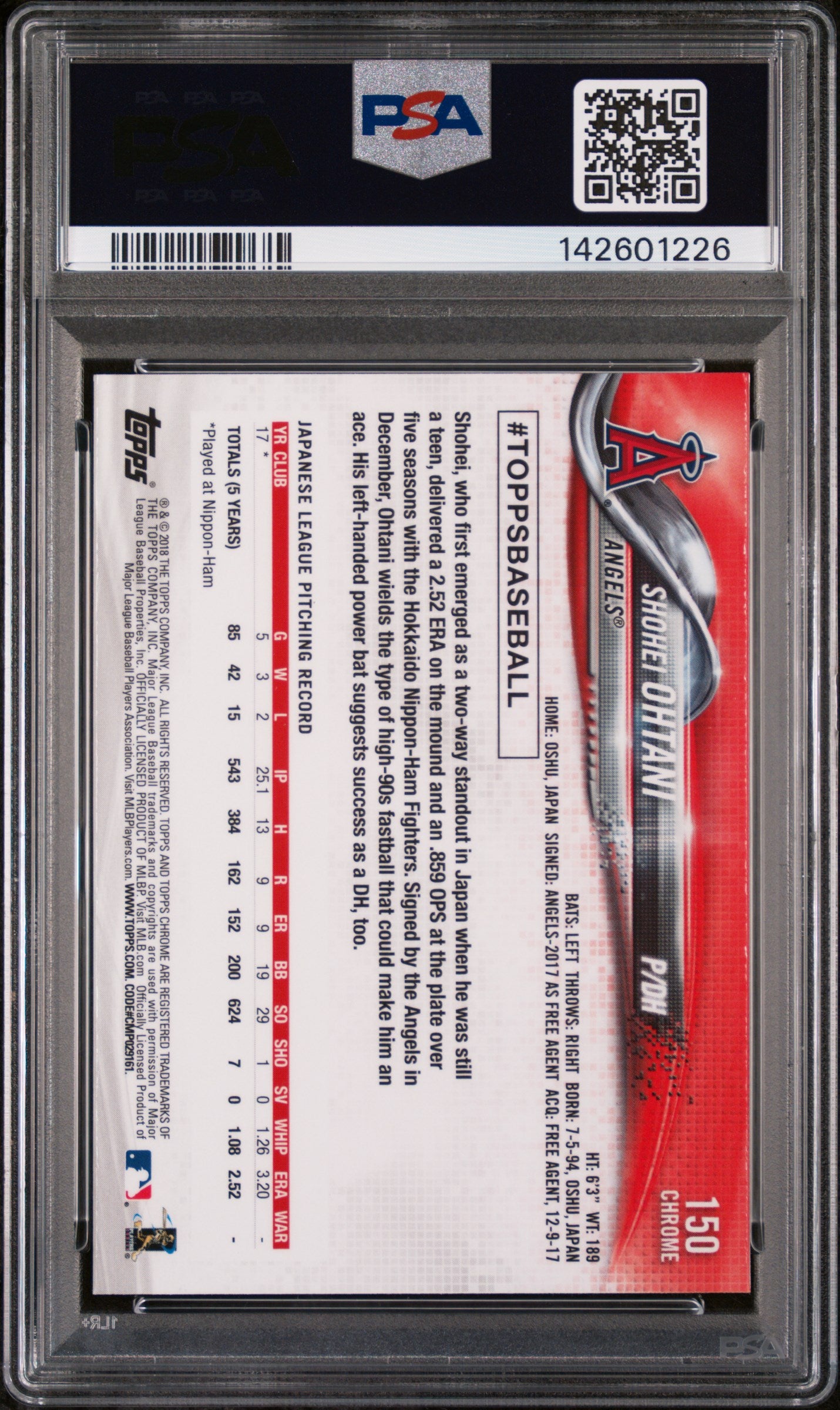 2018 Topps Chrome Pitching Shohei Ohtani #150 PSA 9