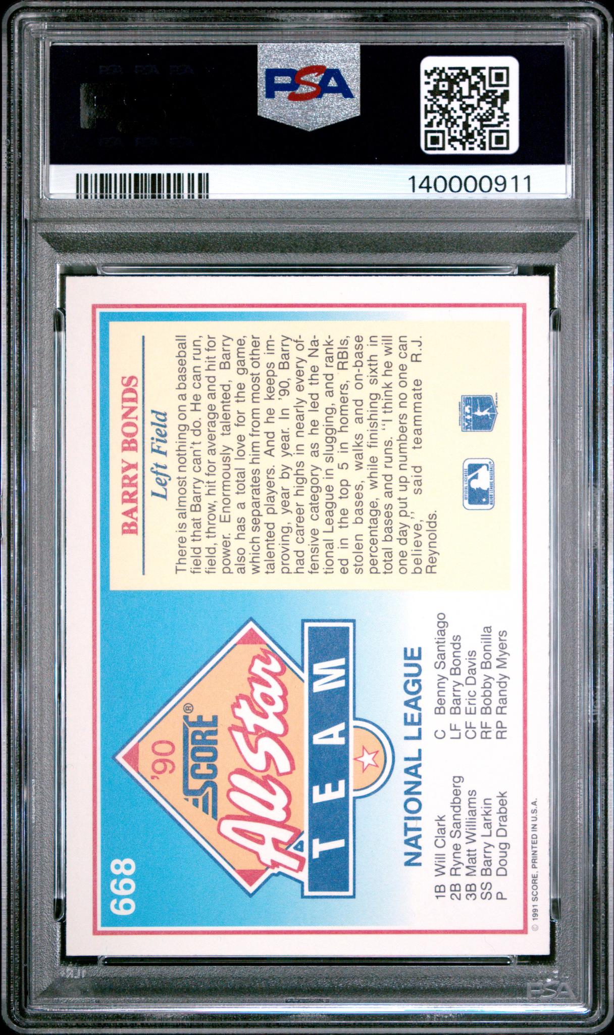 1991 Score Barry Bonds #668 PSA 9