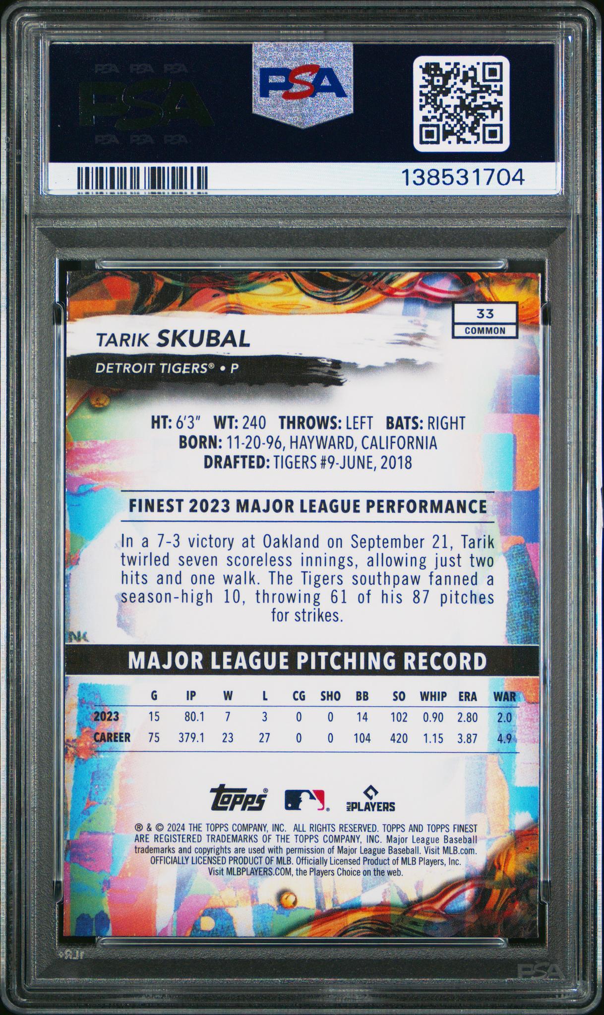 2024 Topps Finest Checkerboard Refractor Tarik Skubal #33 PSA 10