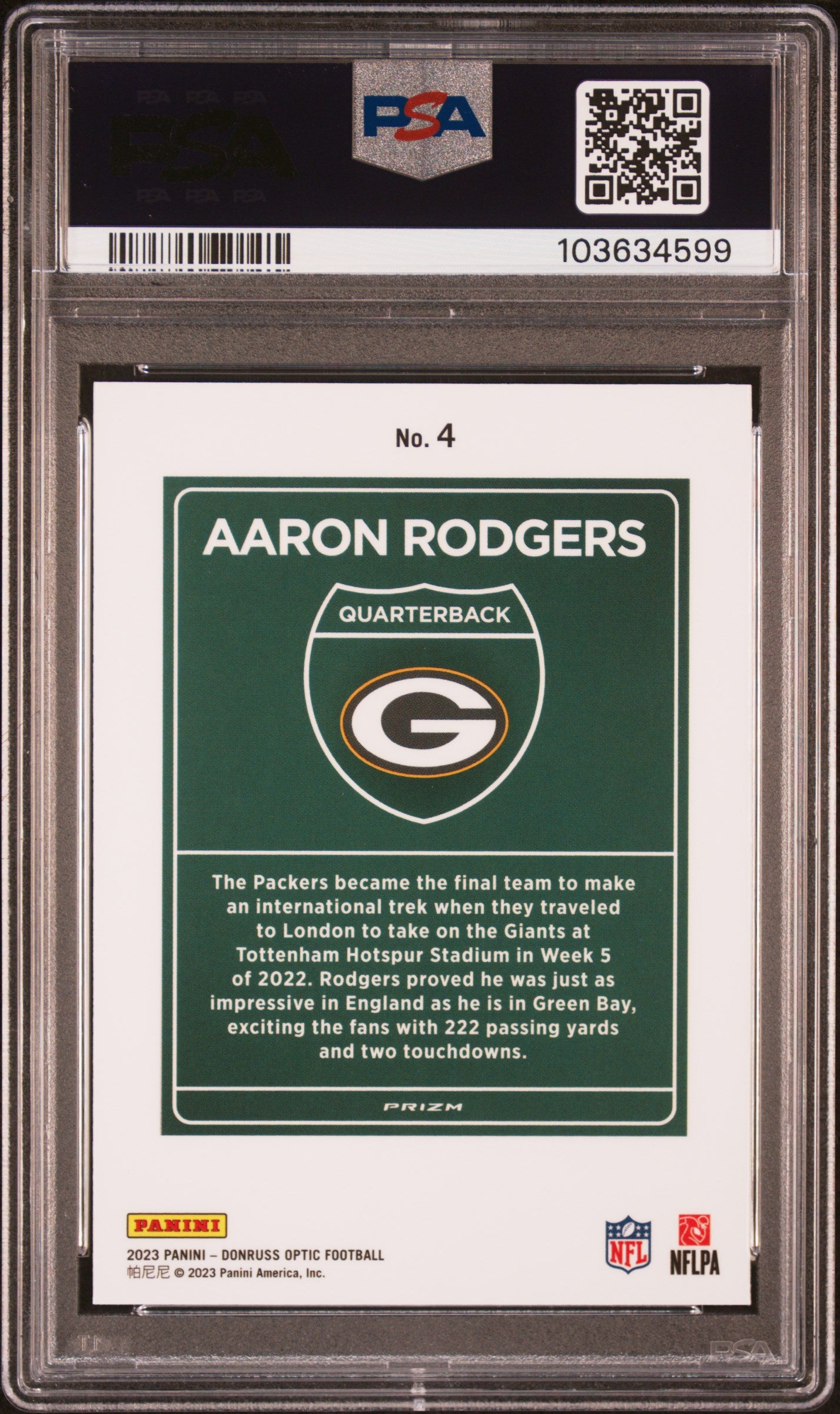 2023 Optic Downtown International Aaron Rodgers #4 PSA 10