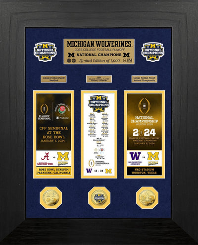 Highland Mint Michigan Wolverines 2023 CFP Champions Deluxe Road to Championship Gold Photo Mint - Limited Edition /1000