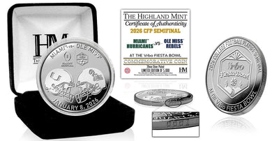 Highland Mint Ole Miss vs Miami 2025-26 CFP Fiesta Bowl Silver Plated Game Coin - Limited Edition /5,000