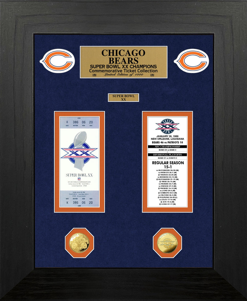 Highland Mint Chicago Bears Super Bowl Ticket and Game Coin Collection Frame - Limited Edition /1000